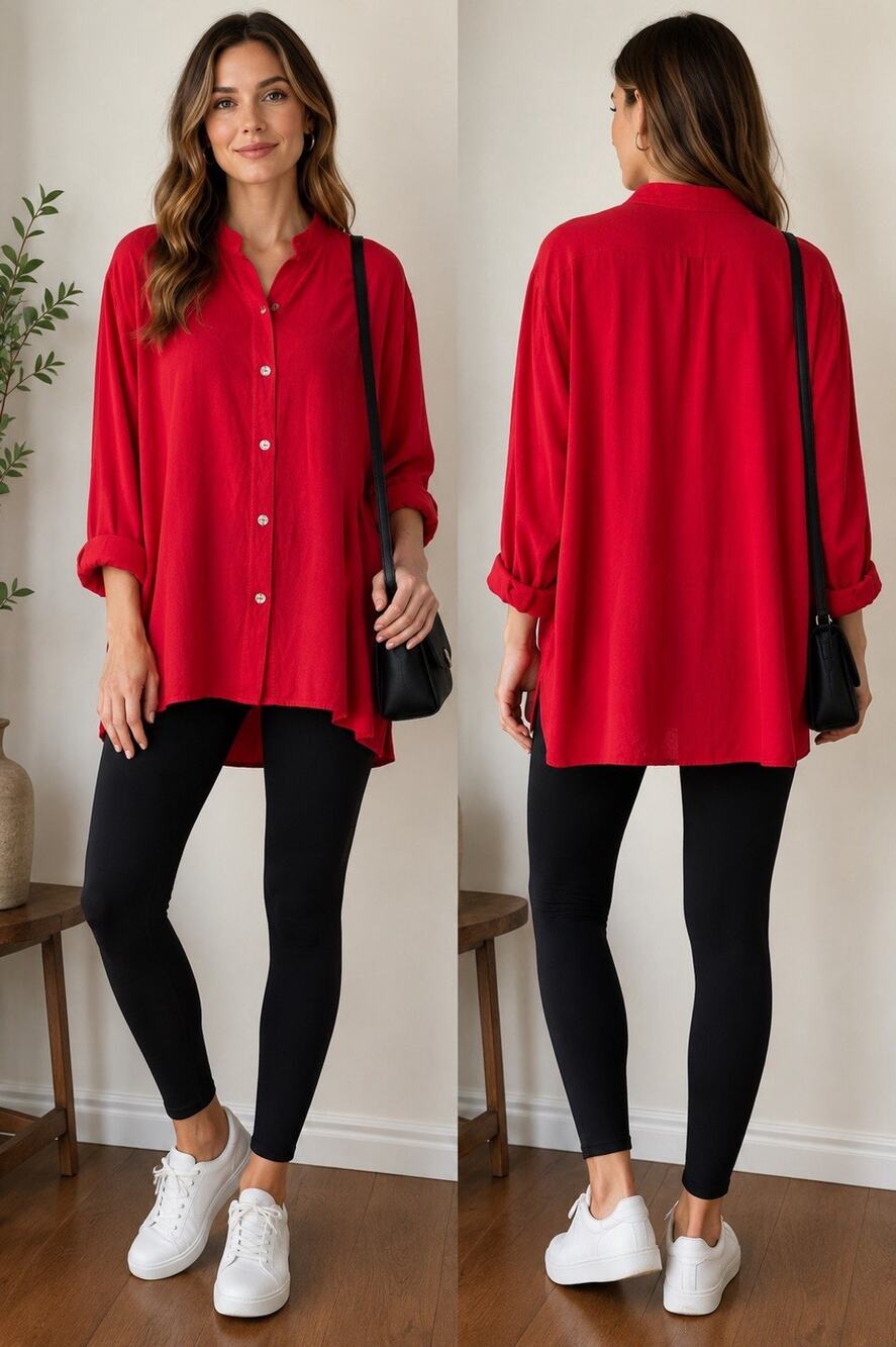 Dairi Fashion Womens Red Fringe Cowl Neck 3/4 Dolman Sleeve Top Loose One Size